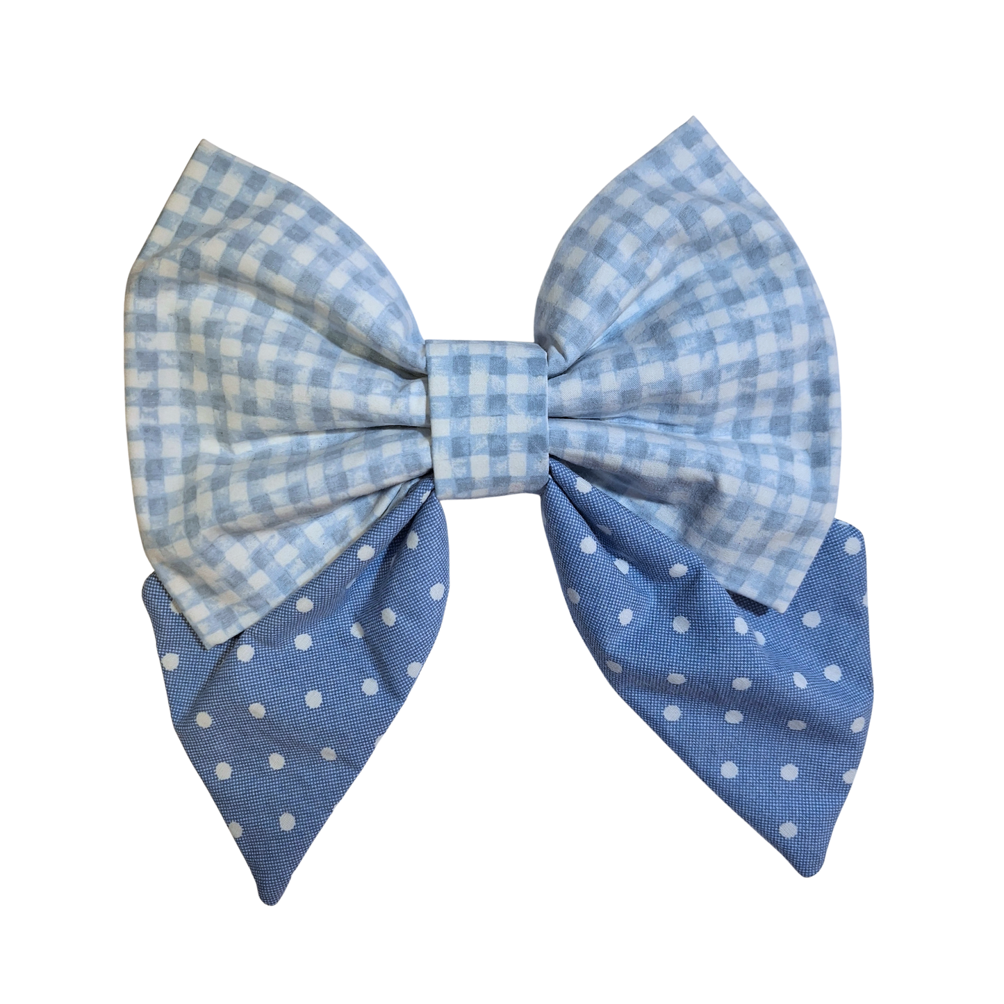 Sky Blue Plaid and Spots Sailor Bow