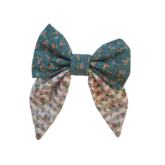 Sage Chintz & Stripe Sailor Bow