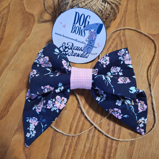 Blushing Blue Floral Sailor Bow